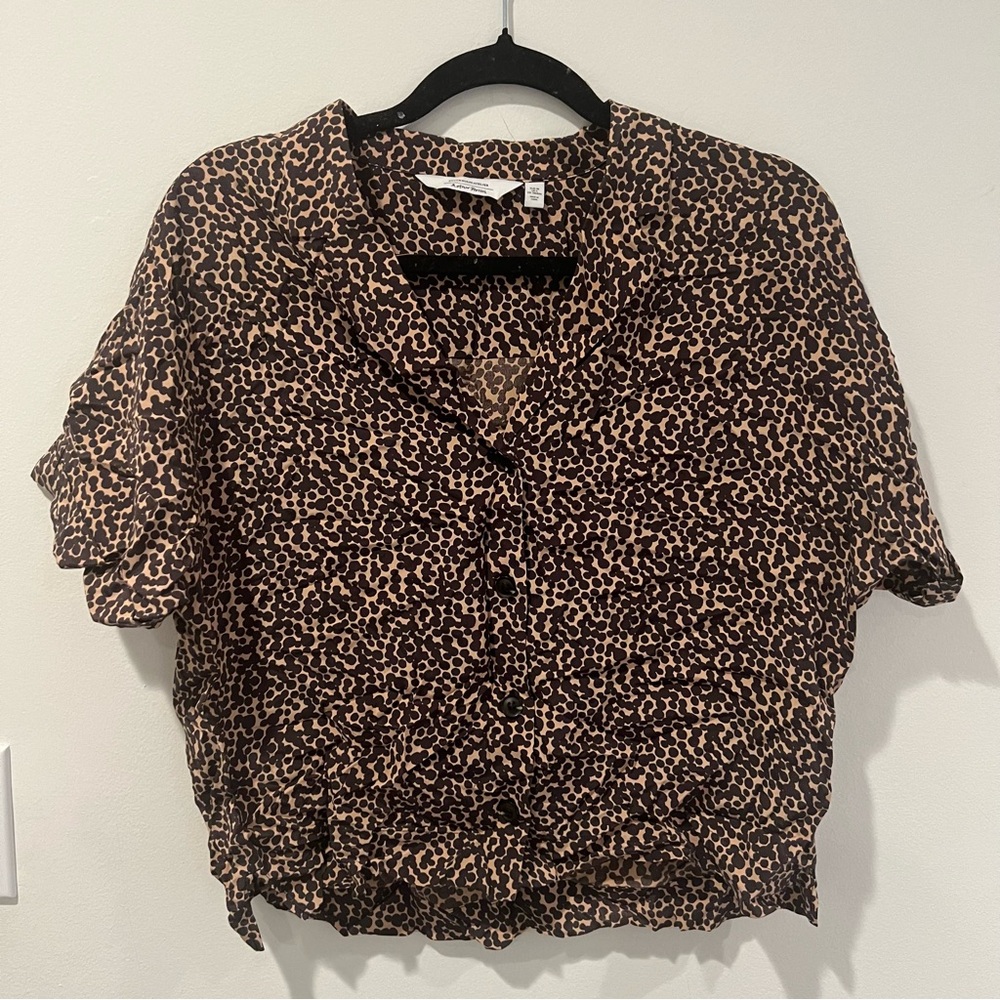 & Other Stories Tan Black Polka Dot Button Down Top